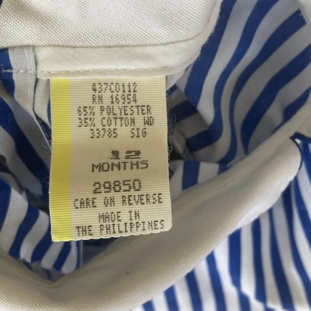 Vintage 80s blue and white striped dress with Peter Pan collar size 12 months